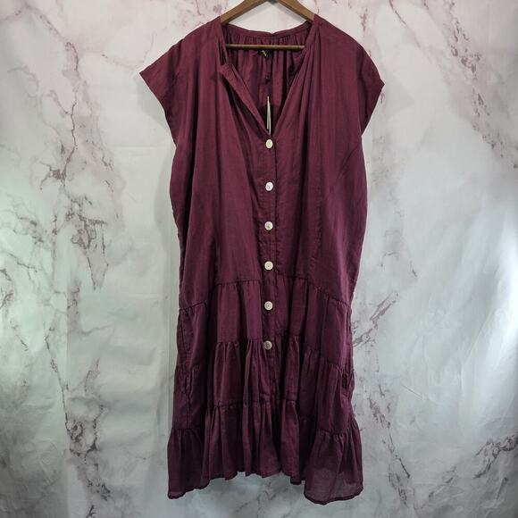 Erika Pena Dress Womens Maroon Burgundy Peasant Drop Waist Tiered Button - Picture 1 of 15